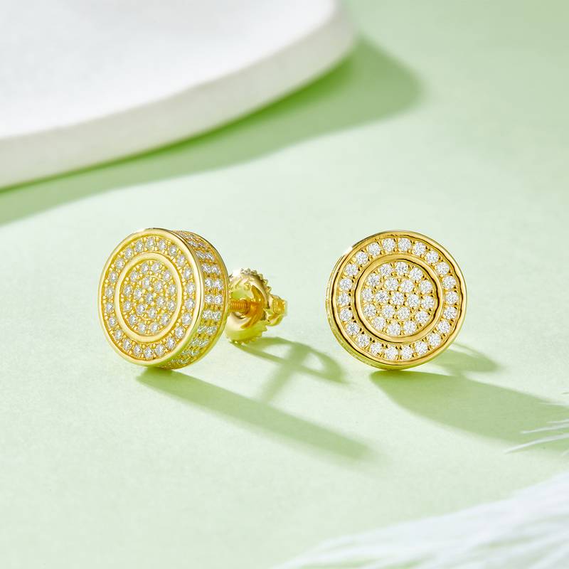 圆形双环S925银Stud Earring带螺纹Moissanite厘石D级0.95ct